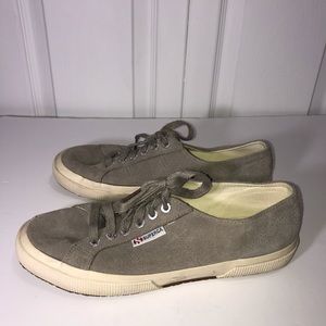 Superga Womens Taupe Suede Lace up Sneaker Size 7.5